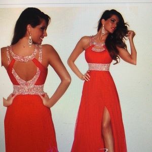 Red jeweled prom dress
